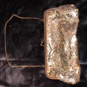 Ann Taylor Loft gold sequence clutch